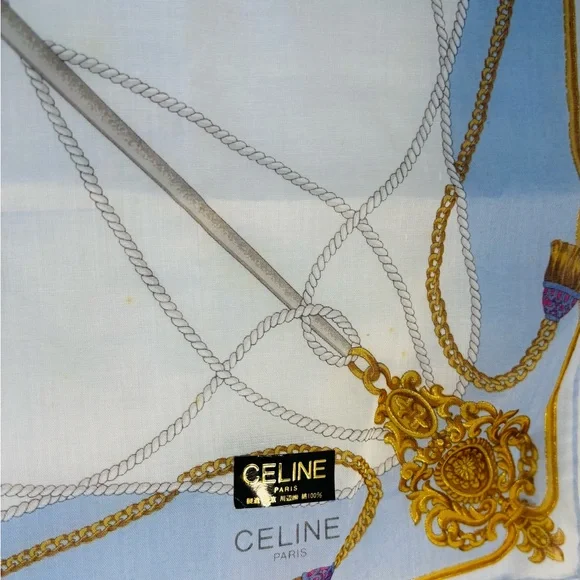 Authentic Celine Cotton Scarf/Handkerchief, Carriage Print - Picture 3 of 6